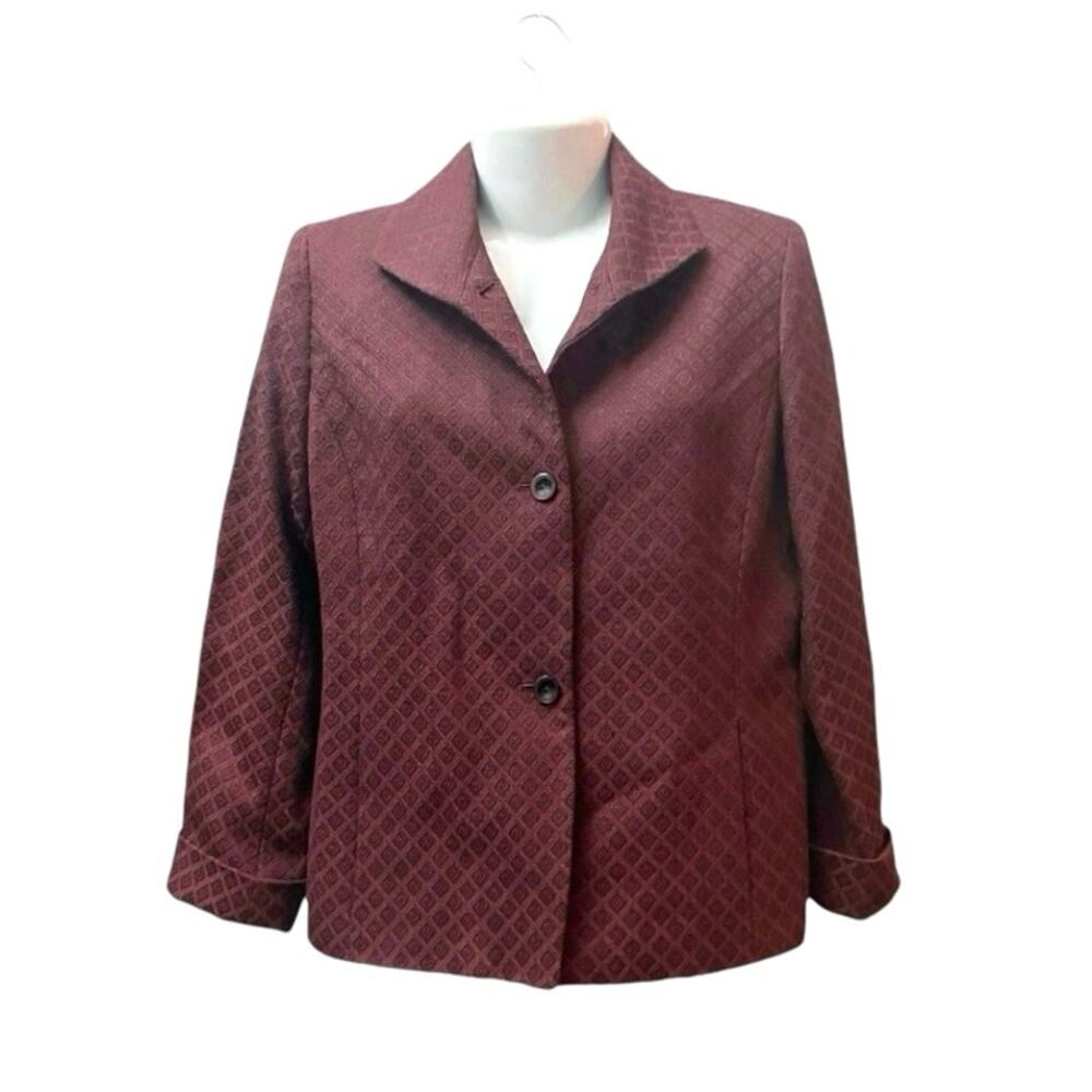 Rena Rowan Women's Burgundy 100% Pure Wool 2-Button Front Blazer Career SZ 12